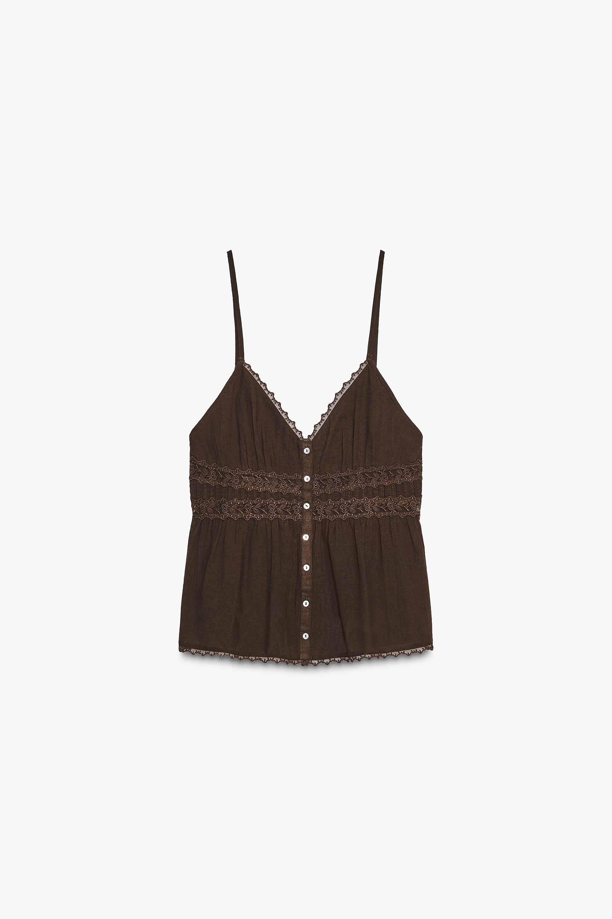 LACE-TRIMMED CHIFFON TOP | Zara AU