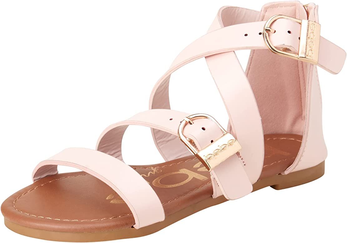 bebe Girls’ Sandals – Leatherette Double Buckle Gladiator Sandal, Easy-On Heel Zipper (Toddle... | Amazon (US)