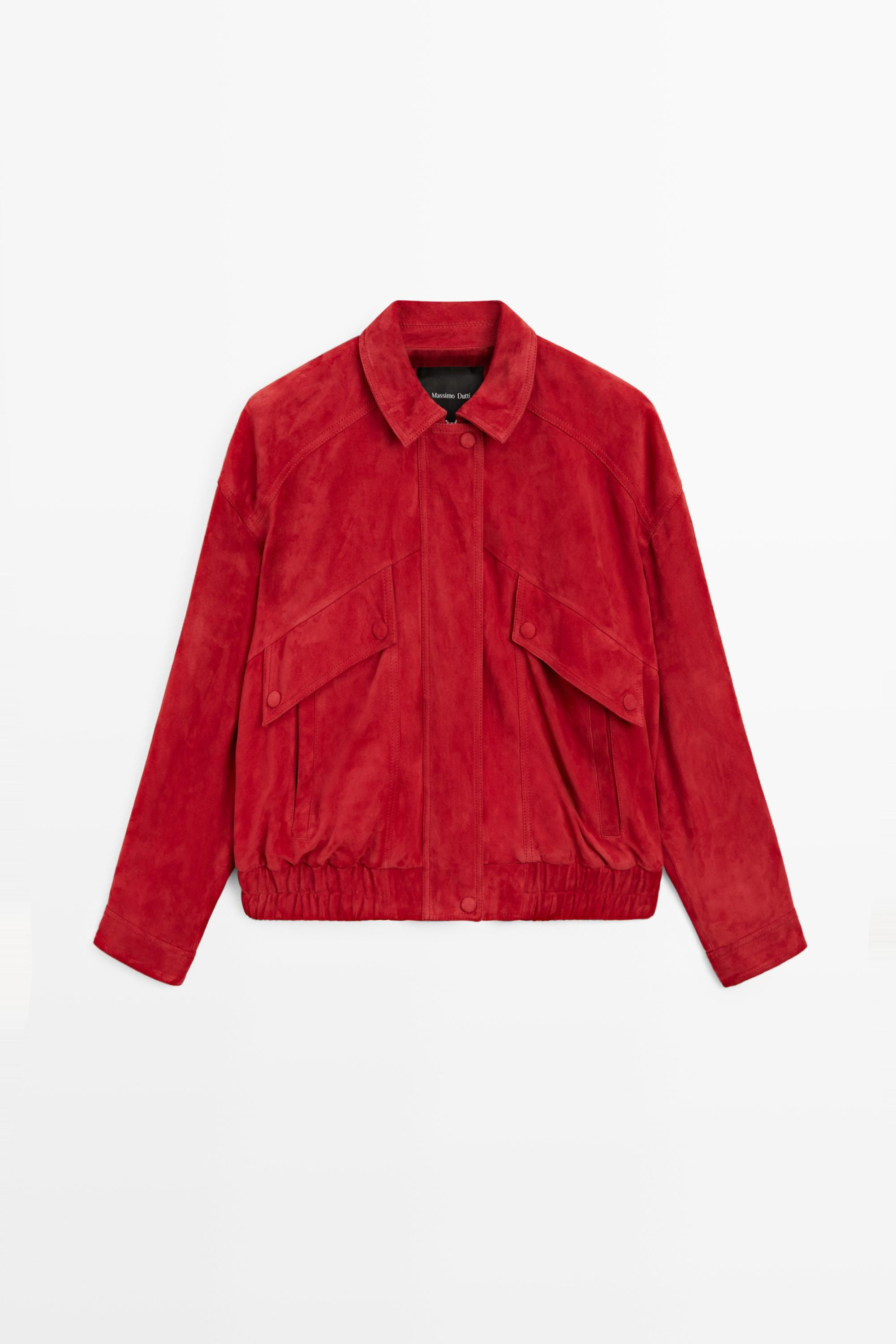 Suede leather bomber jacket with pocket details | Massimo Dutti US