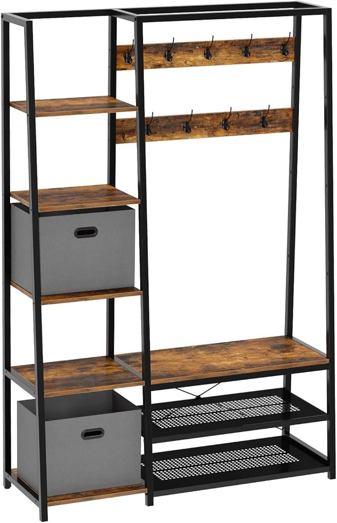 Rolanstar Hall Tree with Storage Bench, 5-in-1 Entryway Shelf with Coat Rack, 70.8" Coat Stand wi... | Amazon (US)