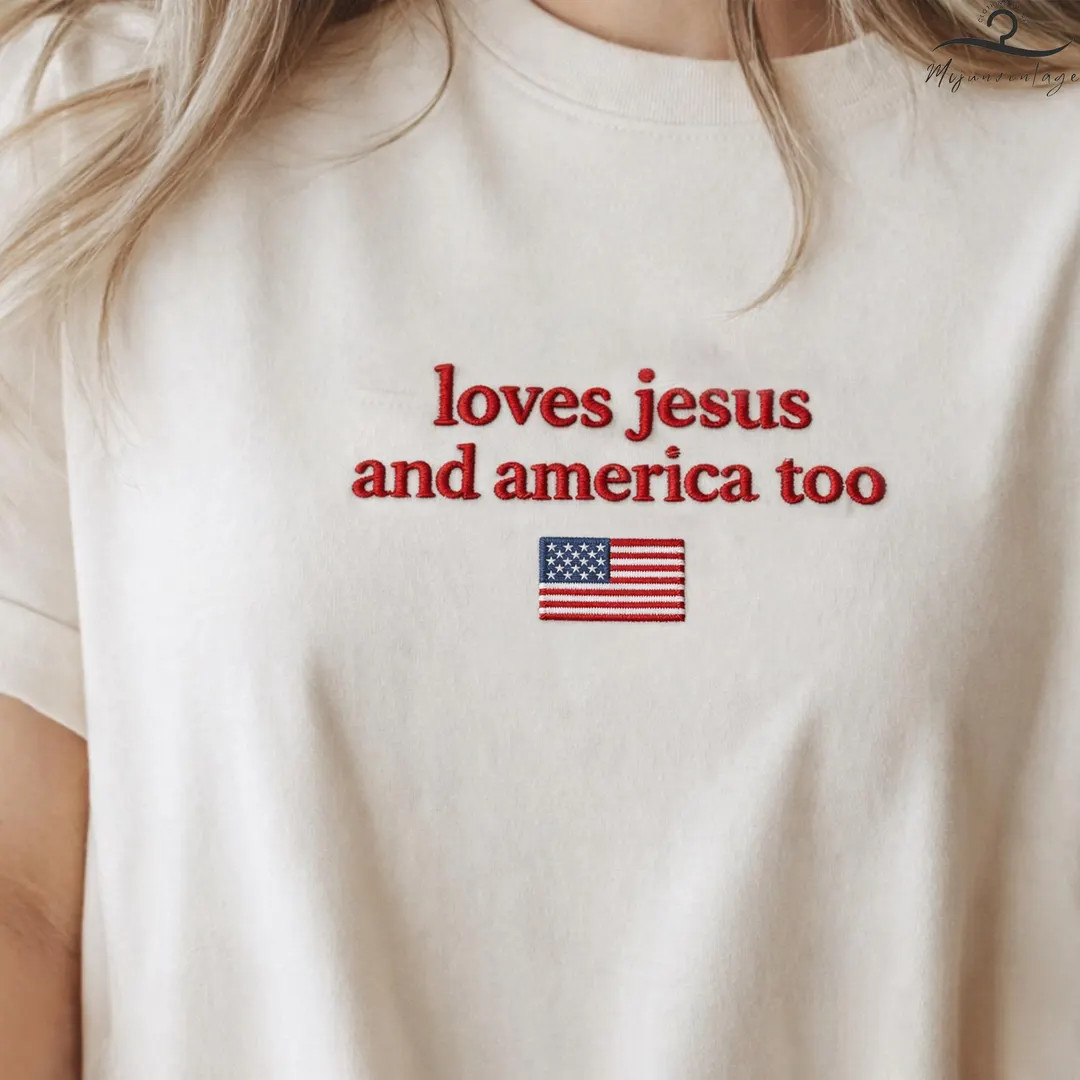 Embroidered Loves Jesus and America Too Shirt, Retro Independence Day Hoodie, USA Flag Shirt, Chr... | Etsy (Global)