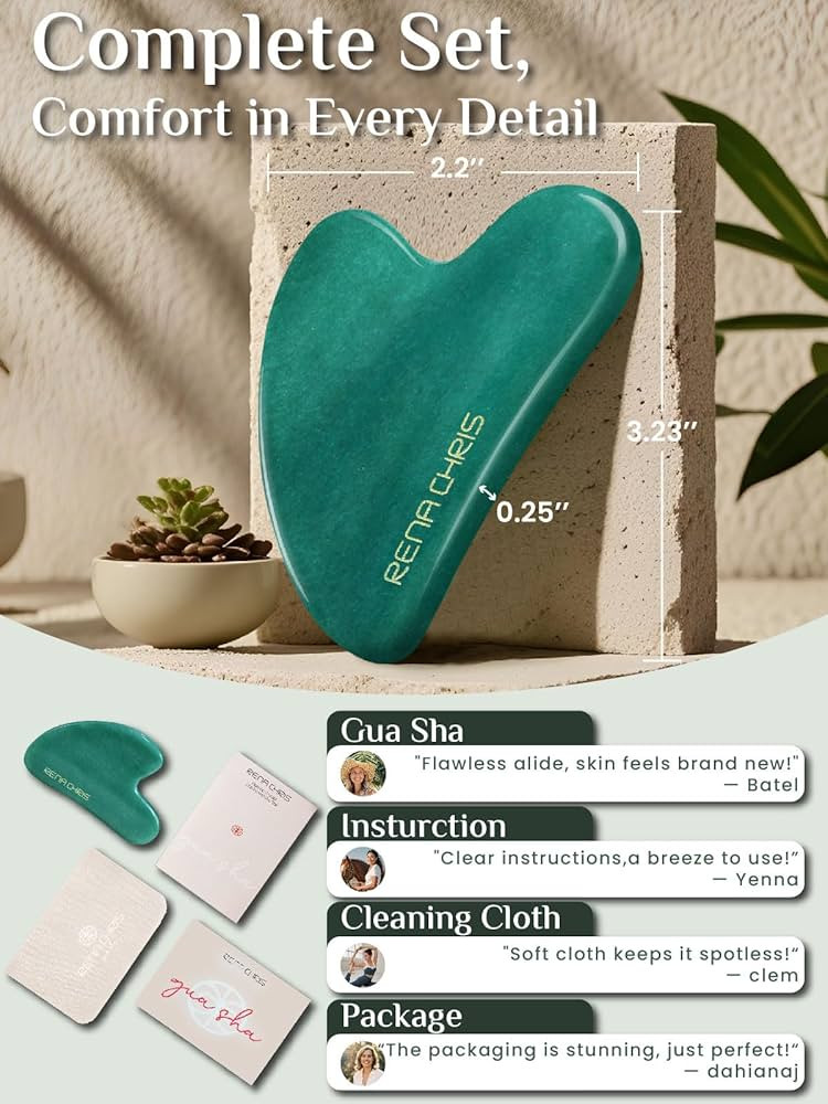 Rena Chris Gua Sha Facial Tools, Natural Jade Stone Guasha, Manual Massage Sticks for Jawline Scu... | Amazon (US)