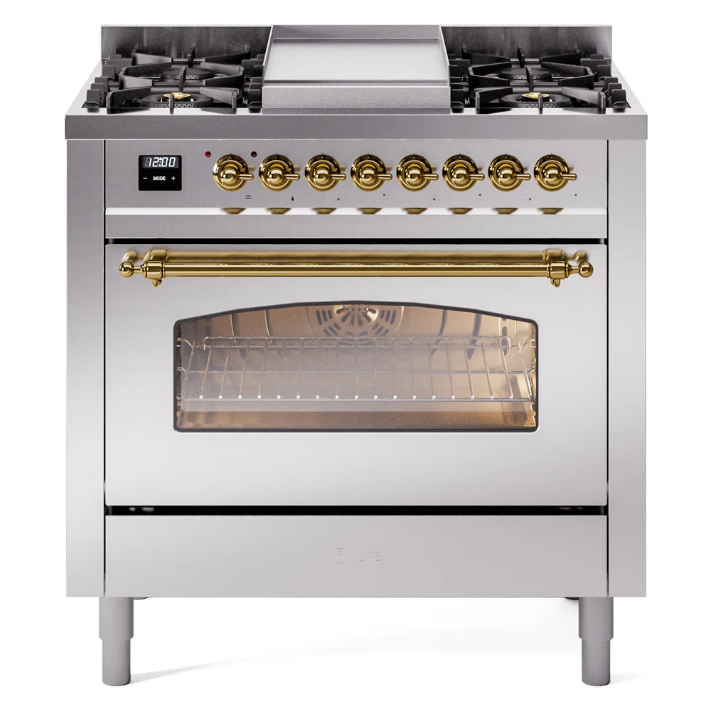 ILVE Nostalgie II Series 36 inch Dual Fuel Range with 6 Burners, Griddle (Glass Door) UP36FNMPSSG | Wayfair North America