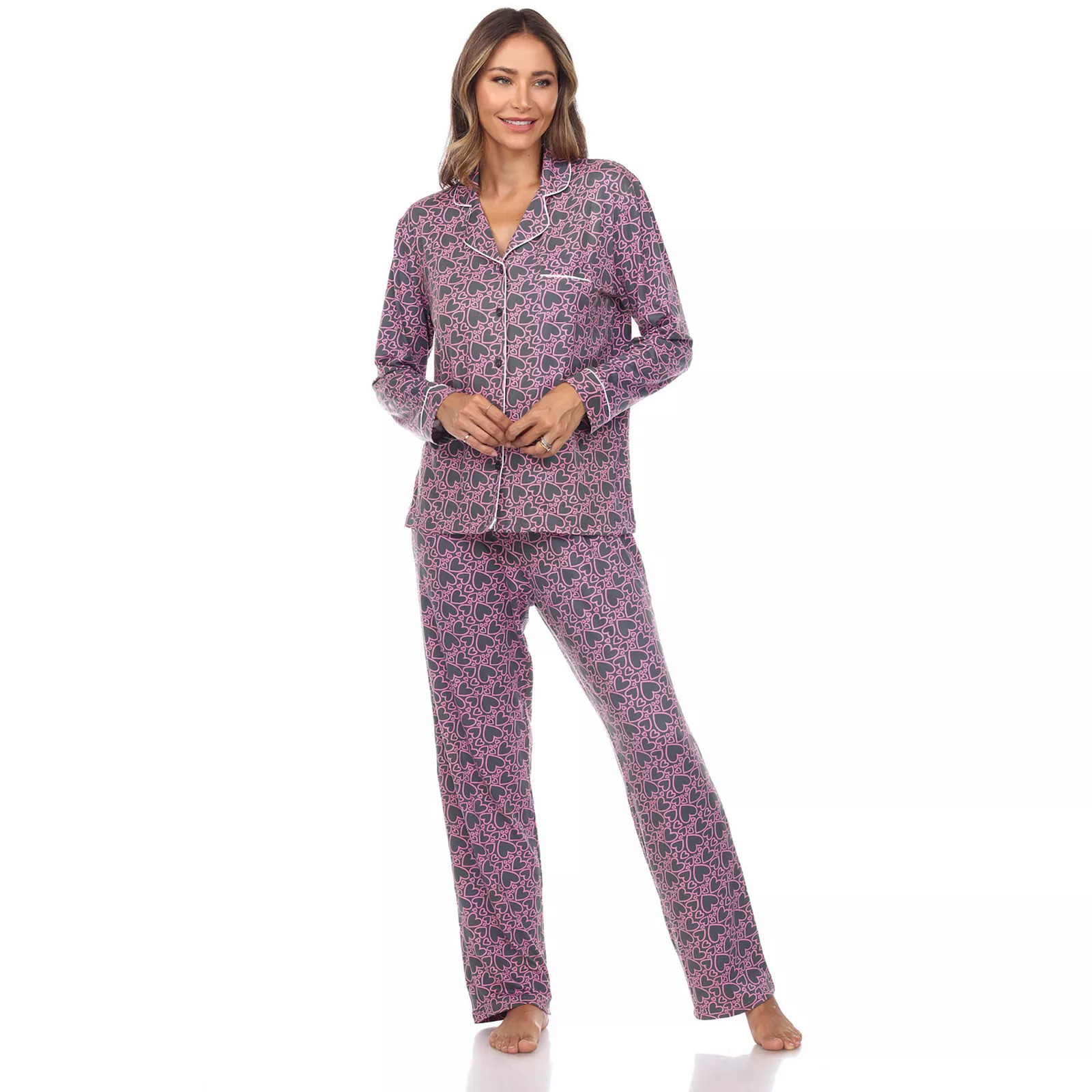 Women's Long Sleeve Heart Print Pajama Set | Kohl's