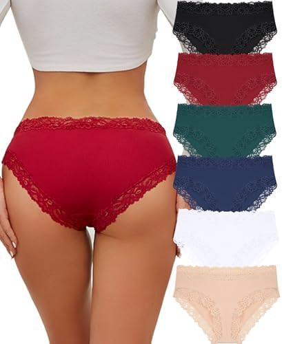 Knowyou Cotton Underwear for Women Cheeky Bikini Womens Underwear Pack Sexy Lace Wasit Hipster Br... | Amazon (US)