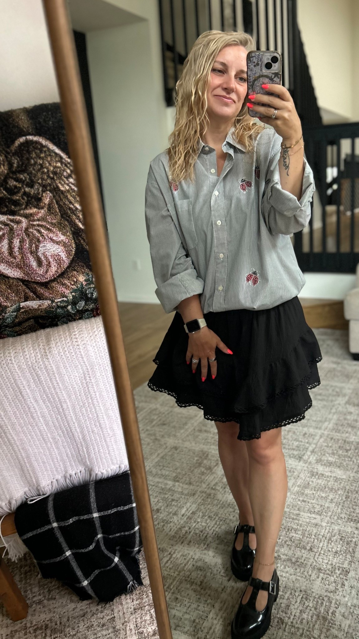 A fun Sunday fit. Fluttery skirt and thrifted lady bug top for the win! 

#thriftedfit #thriftedfinds #amazonfinds #americaneagle 

#LTKStyleTip #LTKFindsUnder50 #LTKOver40