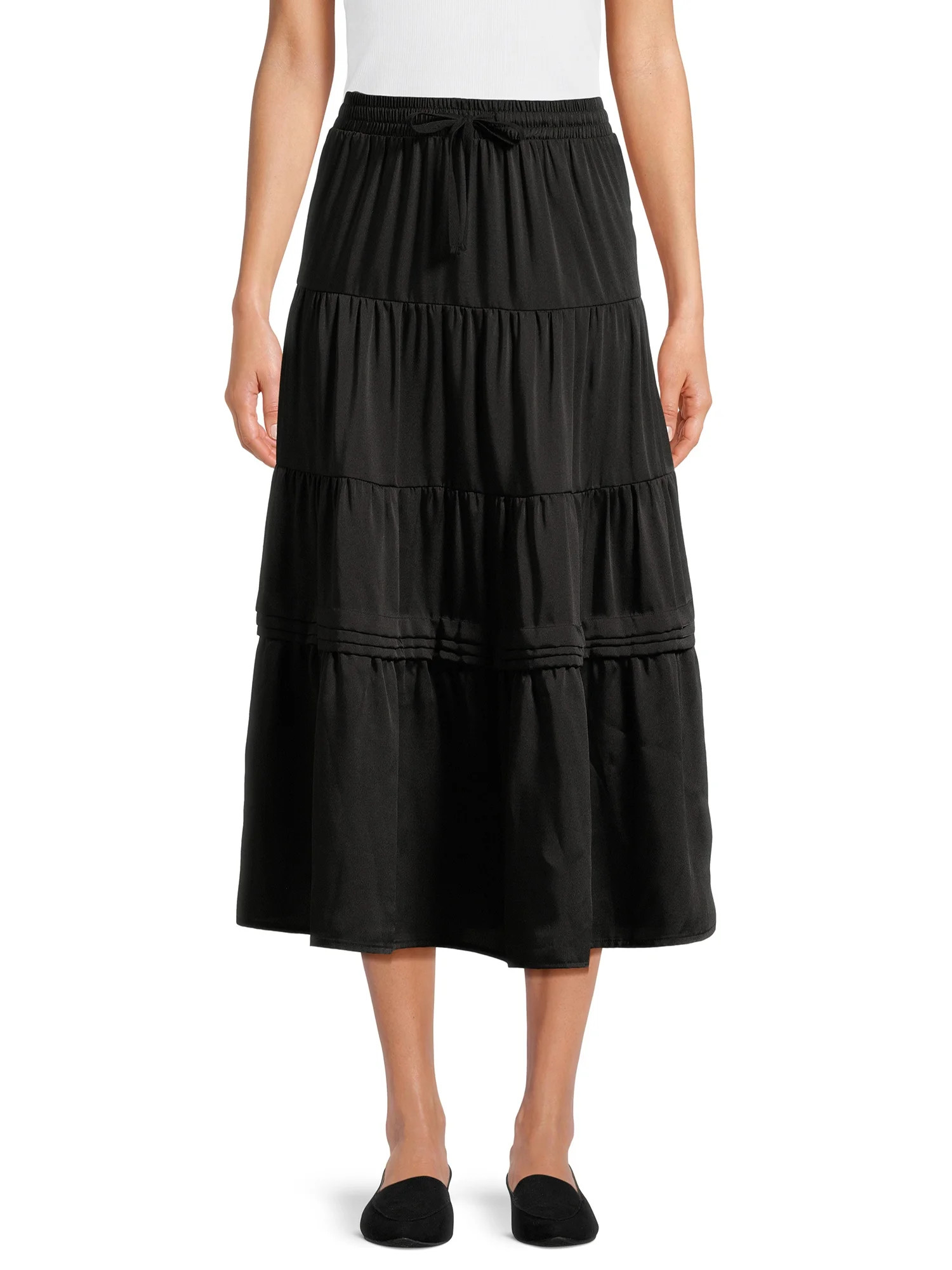 Time and Tru Women's Tiered Maxi Skirt with Elastic Waistband, Sizes S-XXXL | Walmart (US)