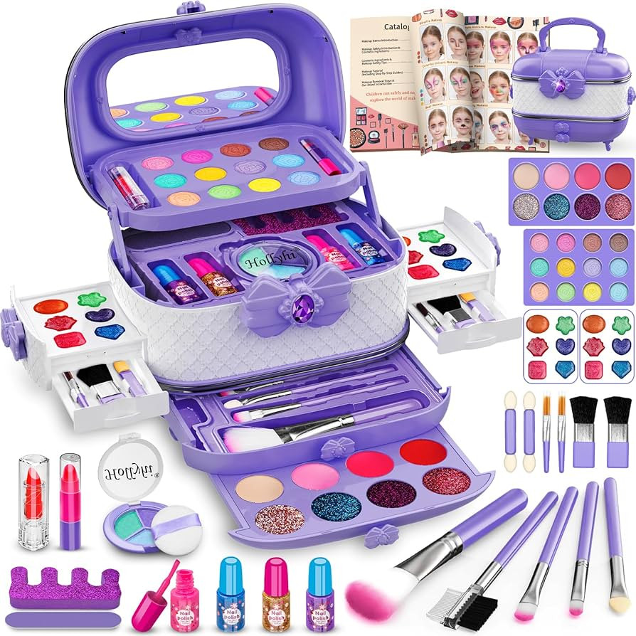Hollyhi 58 Pcs Kids Makeup Kit for Girl, Princess Toys Real Washable Cosmetic Set with Mirror, Ki... | Amazon (US)
