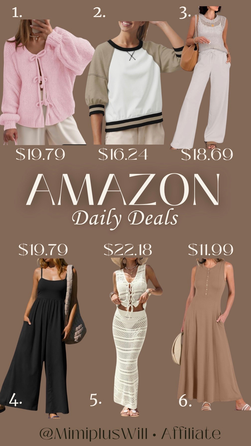 Amazon daily deals! Use the codes listed below for a limited time! 

1. XIKL9N3Q
2. 32HG45NC
3. EGQF5737
4. JR78T4M4
5. 3GMGSNOU
6. CUSW73QC

Amazon deals | resort wear | beach coverup | matching set | sweater | Valentine’s Day sweater 
Follow @mimipluswill for more! 

#LTKSaleAlert #LTKPetite #LTKFindsUnder50