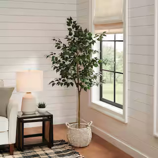 StyleWell 6ft Faux Ficus Tree in White Pot T4445 - The Home Depot | The Home Depot