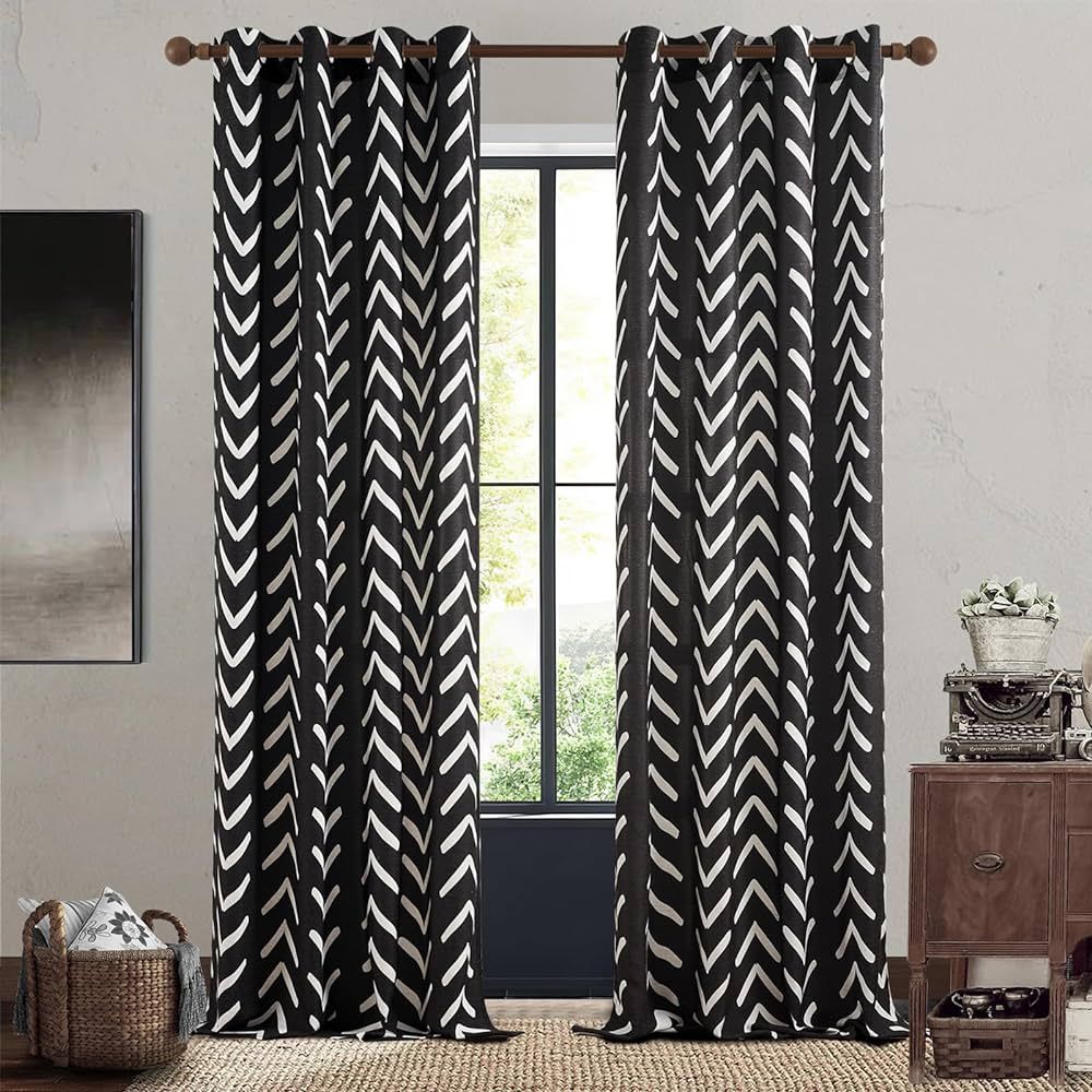 Black and White Pattern Linen Curtains 108 Inch Length 2 Panels Room Darkening Herringbone Fabric... | Amazon (US)