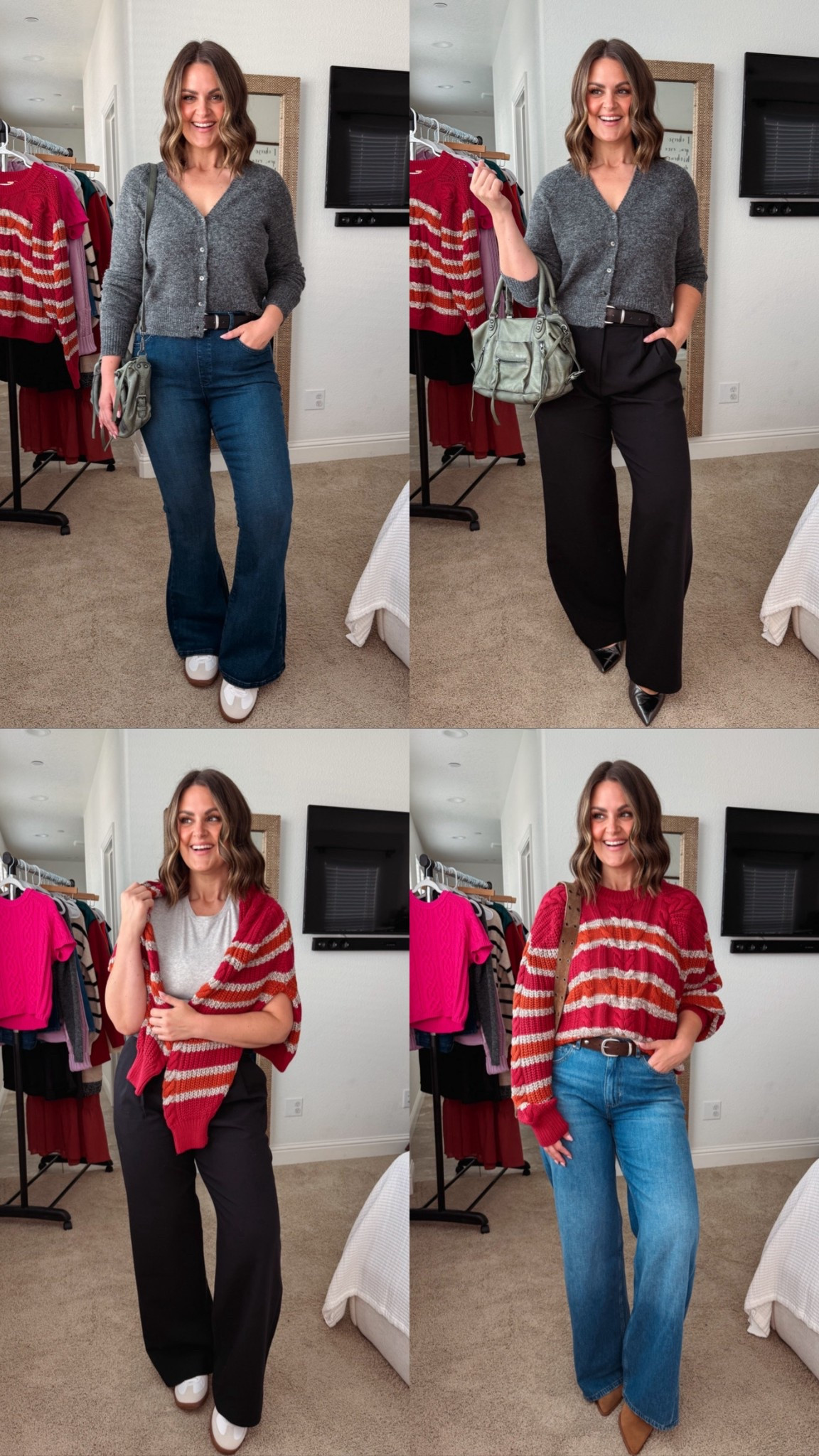 Cool Mom Wardrobe refresh from Free People


Gray cardigan, large
Striped sweater, large (very oversized!)
Pull-on flares, large
Last denim, 31
Belt, M/L

Size 12, midsize, fall outfits, closet staples, elevated basics

#LTKStyleTip #LTKWorkwear #LTKOver40