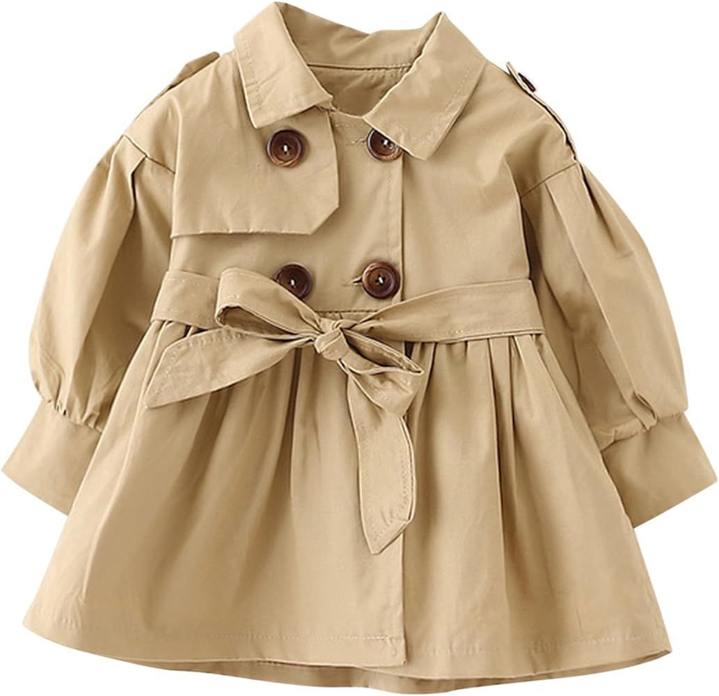 Evelin LEE Baby Girls Trench Coat Jacket Dress with Belt Ruffle Waist Windbreaker Outwear | Amazon (US)