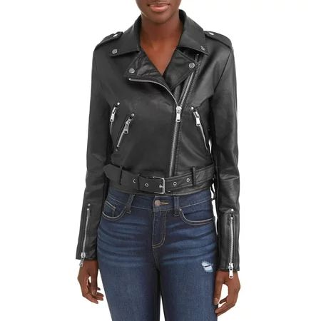 Women's Faux Leather Moto Jacket | Walmart (US)