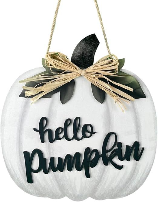 Fall Wreaths for Front Door Wooden Thanksgiving Hello Pumpkin with bow Hanging Sign Front Porch D... | Amazon (US)