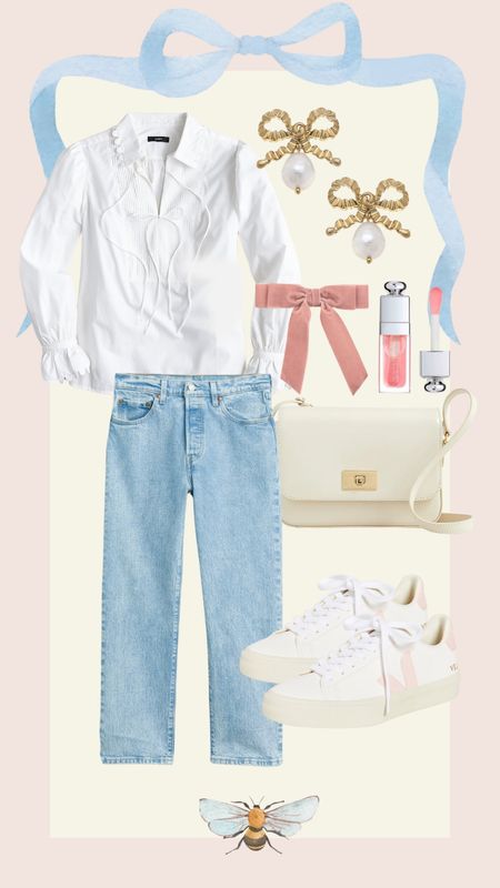 Spring outfit, girly spring outfit, white blouse, scalloped blouse, veja sneakers 

#LTKSeasonal #LTKshoecrush #LTKsalealert