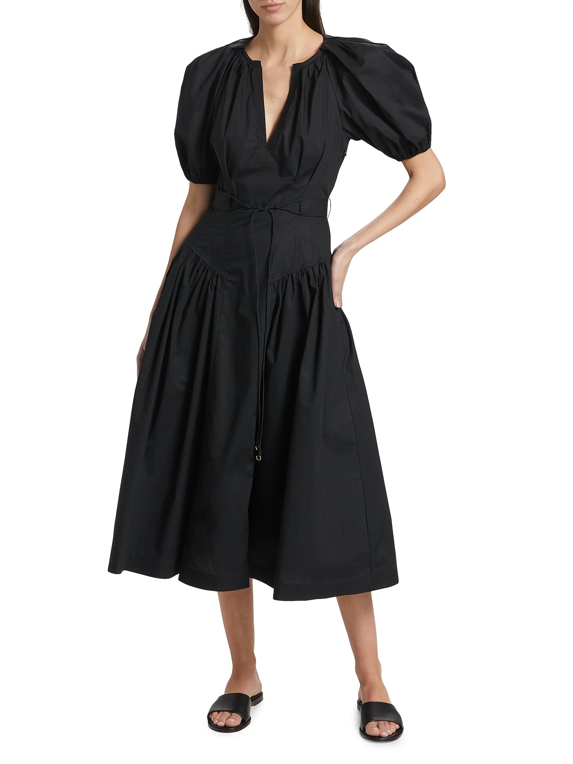 Carina Cotton Puff-Sleeve Midi-Dress | Saks Fifth Avenue