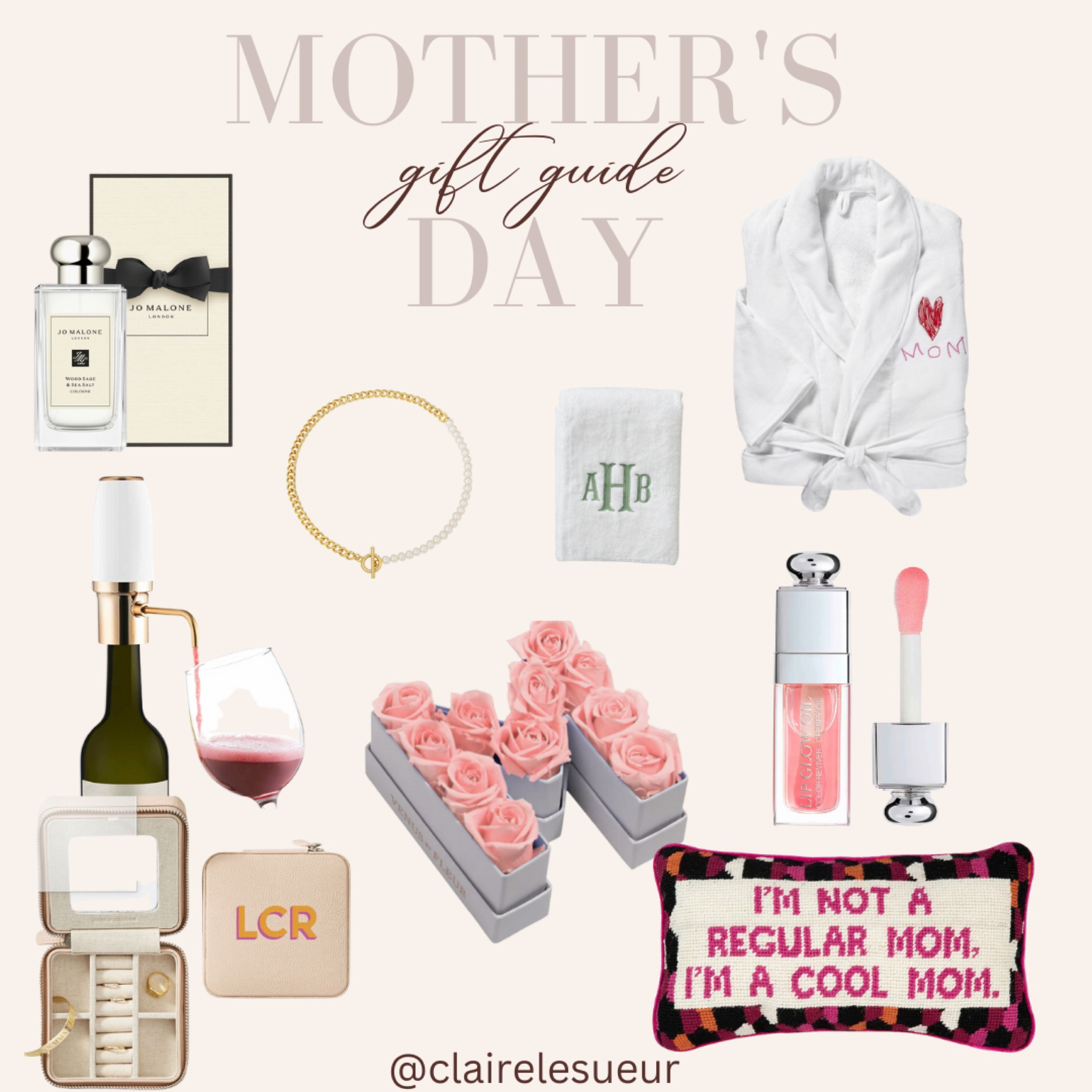 Another Mother’s Day gift guide/ideas! 

#mothersday #gifts #gift #giftguide #mothersdaygifts #ideas #diorlipoil #dior #towels #wine #monogram #pillow #jewelry #necklace #robe #jomalone #perfume #roses #flowers 

#LTKbeauty #LTKGiftGuide