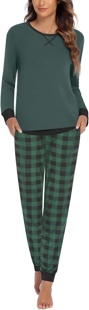Ekouaer Pajamas Set for Women Long Sleeve Crew Neck Comfy Pjs Lounge Sets With Pockets | Amazon (US)