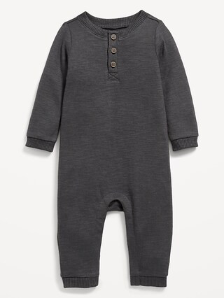 Printed Long-Sleeve Thermal-Knit Henley One-Piece for Baby | Old Navy (US)