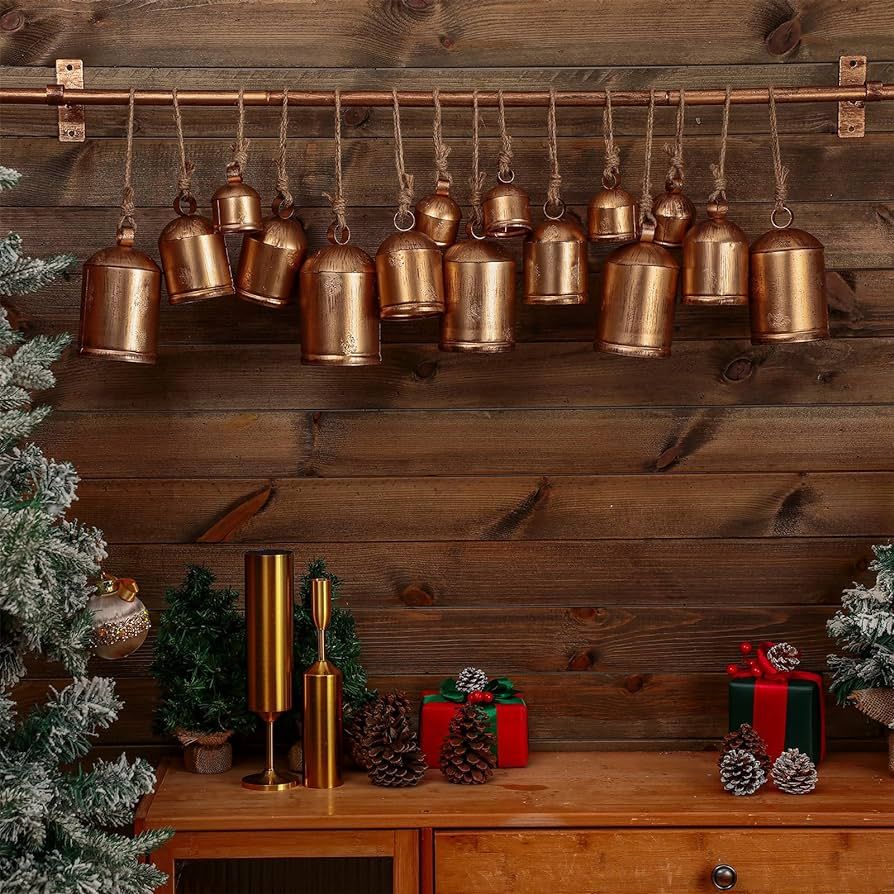 Karenhi 16 Pcs Christmas Cow Bells Decor Giant Vintage Rustic Tin Metal Harmony Cow Bells with Ha... | Amazon (US)