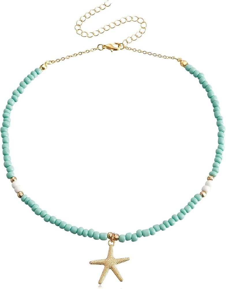 Boho Beaded Choker Necklace Starfish Cute Summer Pendant Necklace Colorful Beaded Beach Necklace ... | Amazon (US)