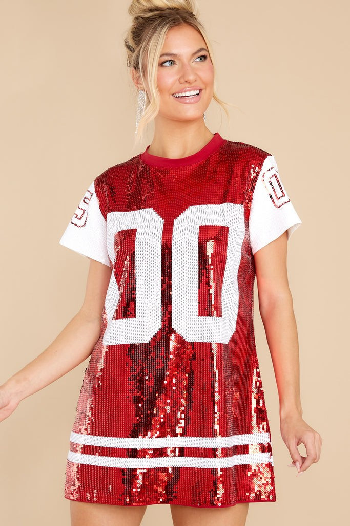 Red And White Full Sequin Jersey Dress | Red Dress 