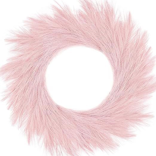 Hananona Artificial Pampas Wreath, 26" Pink Faux Pampas Decor for Boho Style Weding, Valentine's ... | Amazon (US)