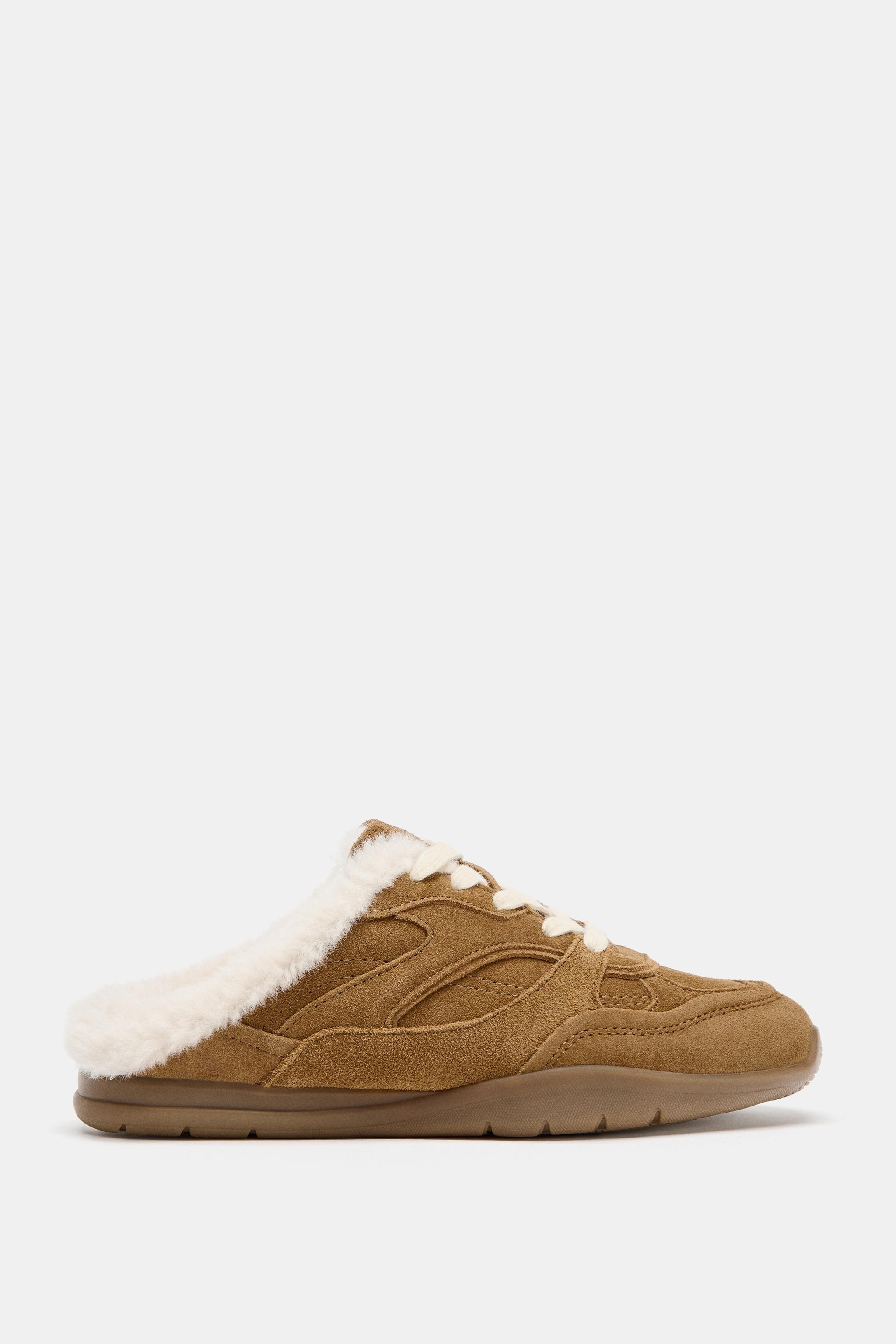 SPLIT LEATHER MULE SNEAKERS WITH FAUX FUR | Zara US