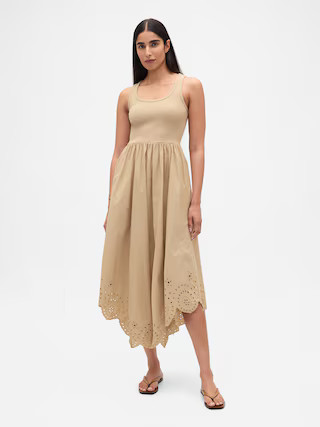 Mixed Media Handkerchief Hem Midi Dress | Gap (US)