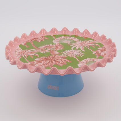 Pink & Green Palms Ceramic Cake Stand 13x30cm | TK Maxx