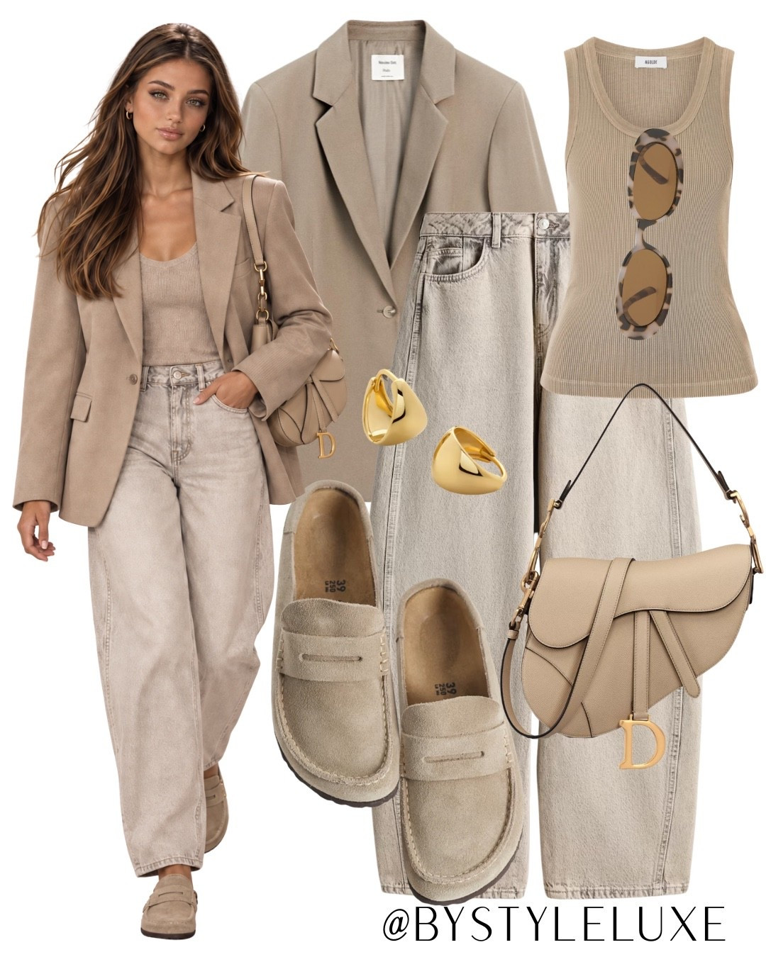 TONAL LOOK - Pale beige blazer look with barrel leg jean and comfy suede mules

#jeans #blazer #autumnoutfit

#LTKautumn #LTKjeans #LTKshoes