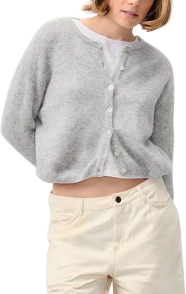 Yuemengxuan Women Cardigan Sweater Button-Down Solid Color V-Neck Long Sleeve Soft Knit Coat Jump... | Amazon (US)