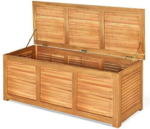 Tangkula Caja de madera de acacia de 47 galones, banco de almacenamiento para jardín y patio tra... | Amazon (US)