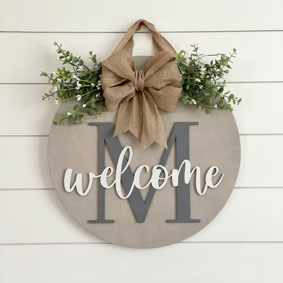 Spring Initial Welcome Door Hanger  Spring Welcome Wreath  | Etsy | Etsy (US)