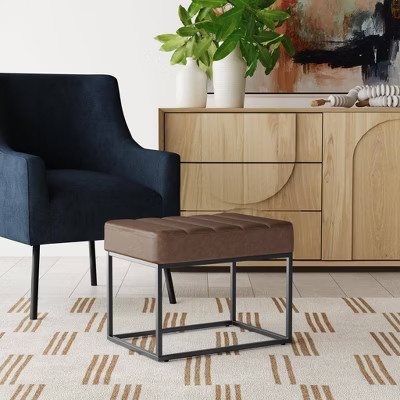 HomePop Theodore Small Ottoman Faux Leather Brown | Target