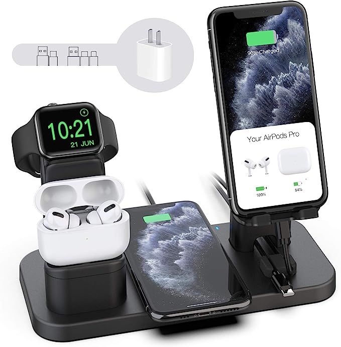 Wireless Charger Stand, CEREECOO 4 in 1 Wireless Charging Station Dock Compatible with iPhone Ser... | Amazon (US)