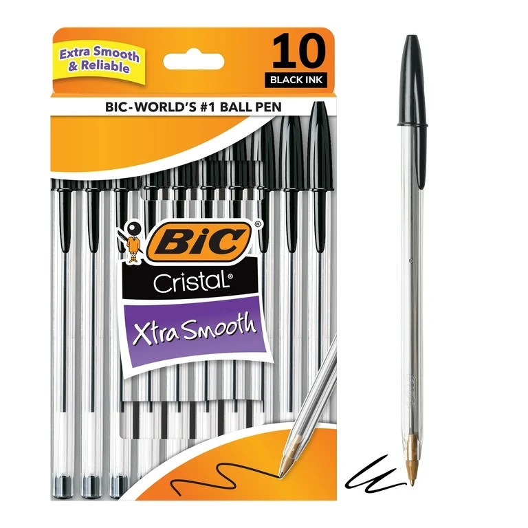 BIC Cristal Xtra Smooth Ballpoint Pen, Medium Point, 1.0 mm, Black Ink, 10 Count | Walmart (US)
