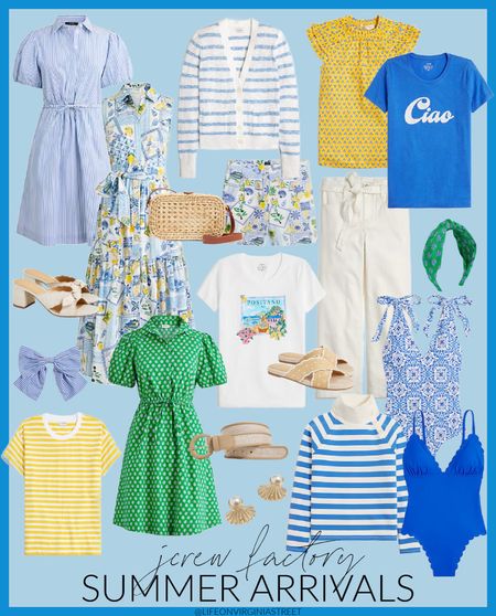 Loving these new Italian-inspired outfits from J Crew Factory for summer! Includes a chic striped mini dress, Italian postcard collared short dress, Positano tshirt, Ciao t-shirt, striped tee, striped button collar sweatshirt, tie shoulder swimsuit, scalloped swimsuit, paperbag pants,  woven crossbody purse, beach sweaters and more! See all of my top picks here: https://lifeonvirginiastreet.com/j-crew-factory-summer-24-new-arrivals/.
.
#ltksalealert #ltkseasonal #ltktravel #ltkfindsunder50 #ltkfindsunder100 #ltkover #ltkstyletip #ltkmidsize #ltkswim #ltkworkwear #ltkwedding summer dresses, summer outfit ideas, 

#LTKFindsUnder50 #LTKSaleAlert #LTKSeasonal