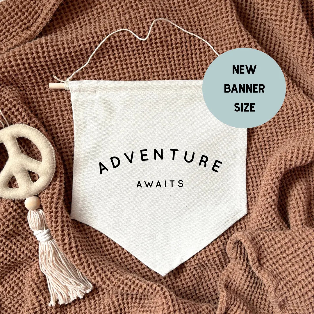 Adventure Awaits Hanging Banner 24x24cm More Lettering Colours Available - Etsy | Etsy (US)