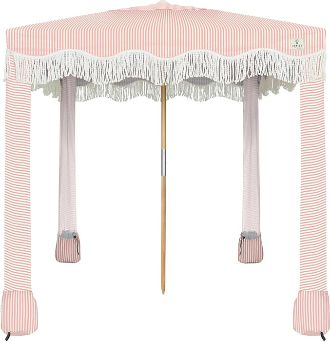 AMMSUN Beach Cabana with Fringe, 7' x 7' Boho Beach Canopy with Tassels, Easy Set up & Premium Wo... | Amazon (US)