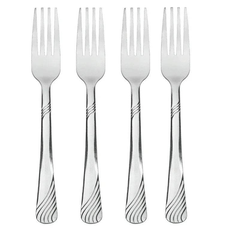 Mainstays 4-Piece Swirl Dinner Fork Set, Silver Stainless Steel Tableware | Walmart (US)