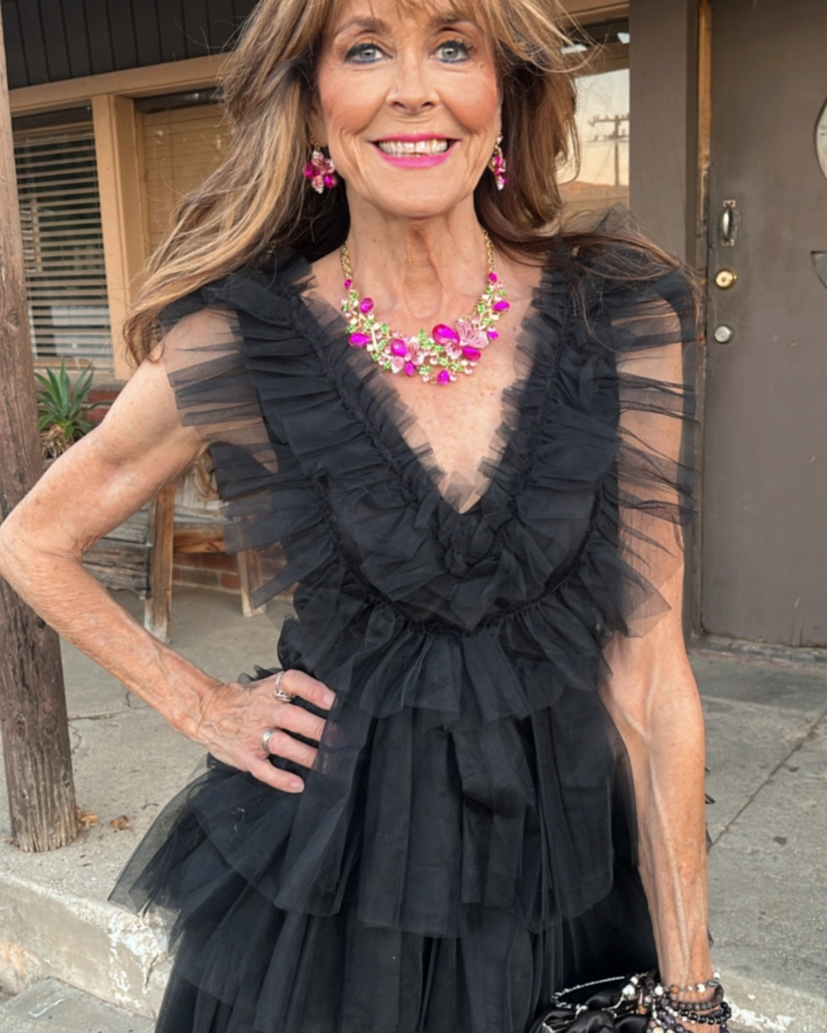 Loving this black tulle Betsey Johnson mini dress. The jewelry set with pink hues, hot pink heels and black rose clutch add a festive whimsy!

#holidaystyle #partydress #minidress #amazon #tulledress

#LTKHoliday #LTKParties #LTKStyleTip
