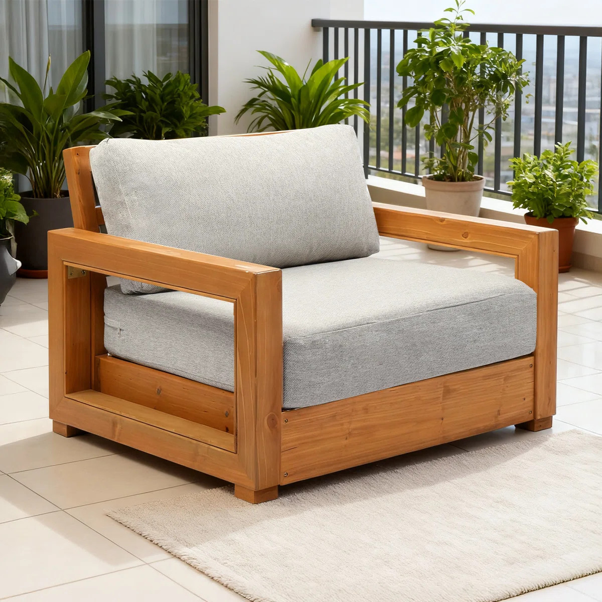 Outdoor Deep-Seated Solid Fir Accent Armchair With Plush Cushions | Wayfair North America