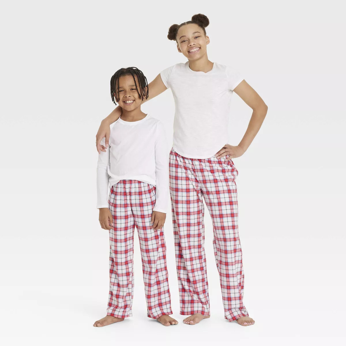 Kids' Plaid Microfleece Holiday Matching Family Pajama Pants - Wondershop™ White XS | Target