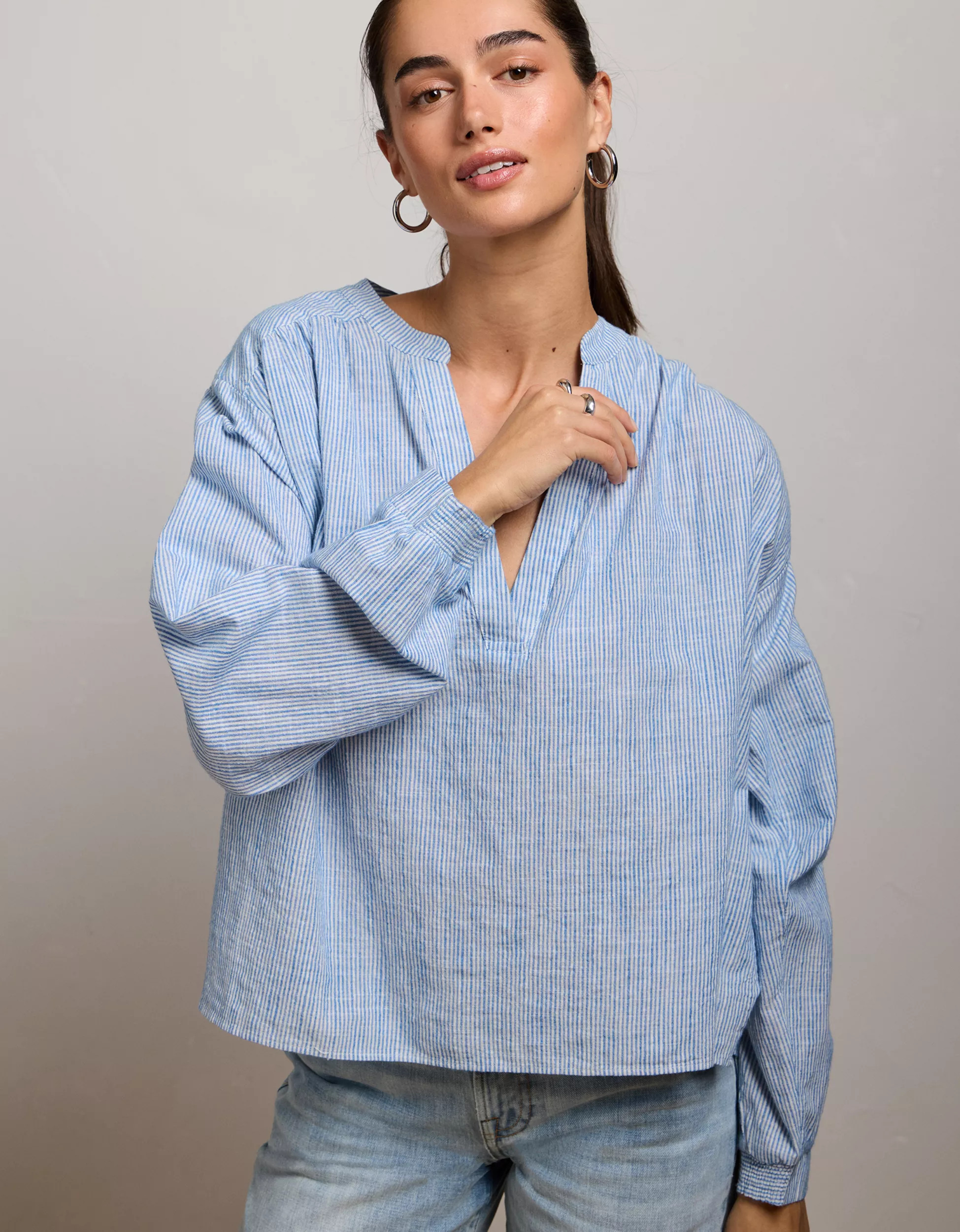 AE77 Split Neck Blouse | American Eagle Outfitters (US & CA)