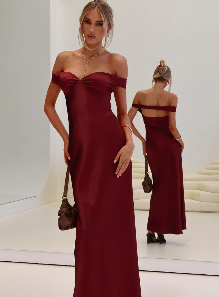 Heartthrobs Off The Shoulder Maxi Dress Red | Princess Polly US