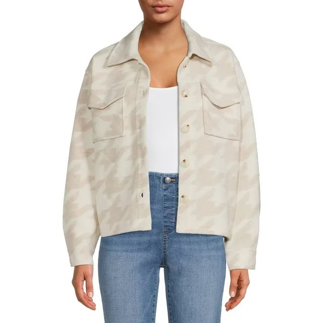Time and Tru Women's Brushed Fleece Cropped Shacket, Sizes XS-XXXL | Walmart (US)