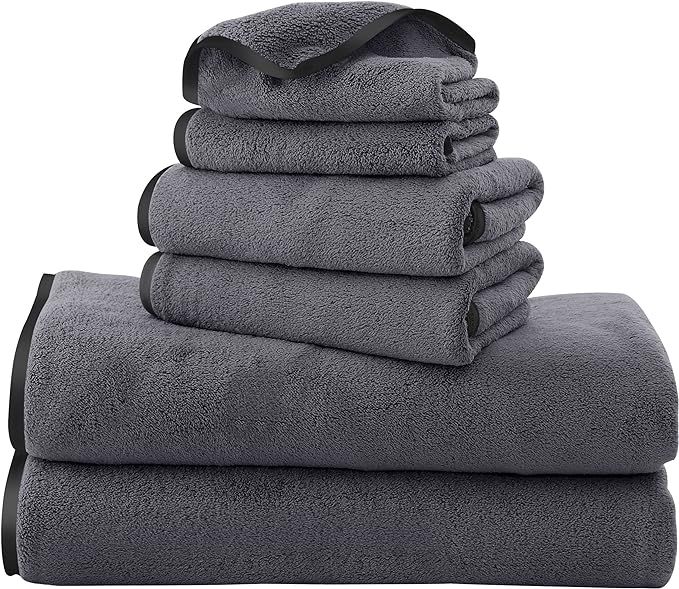 Luxury Silk Hemming Towel Set - Light Thin Quick Drying - 2 Bath Towels 2 Hand Towels 2 Washcloth... | Amazon (US)