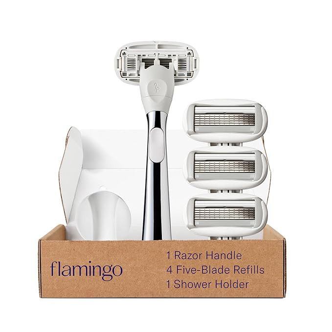 Flamingo Razors for Women, 1 Women's Razor Handle (Chrome), 4 Razor Five-Blade Refills, and 1 Sho... | Amazon (US)